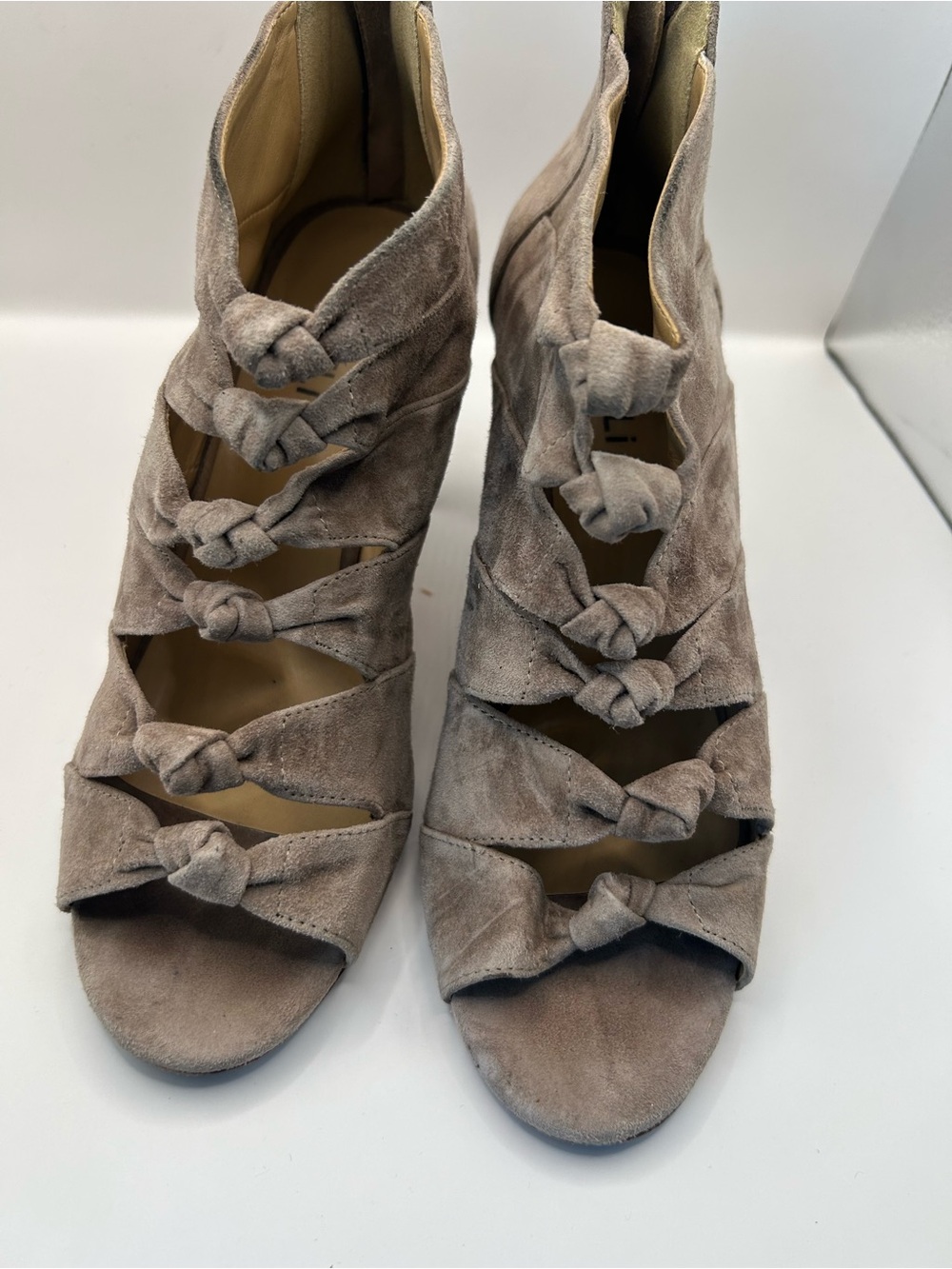 VANELI Gray Suede Peep Toe Booties Chunky Block Heel Knotted Cutout Shoes 9M - Picture 3 of 7